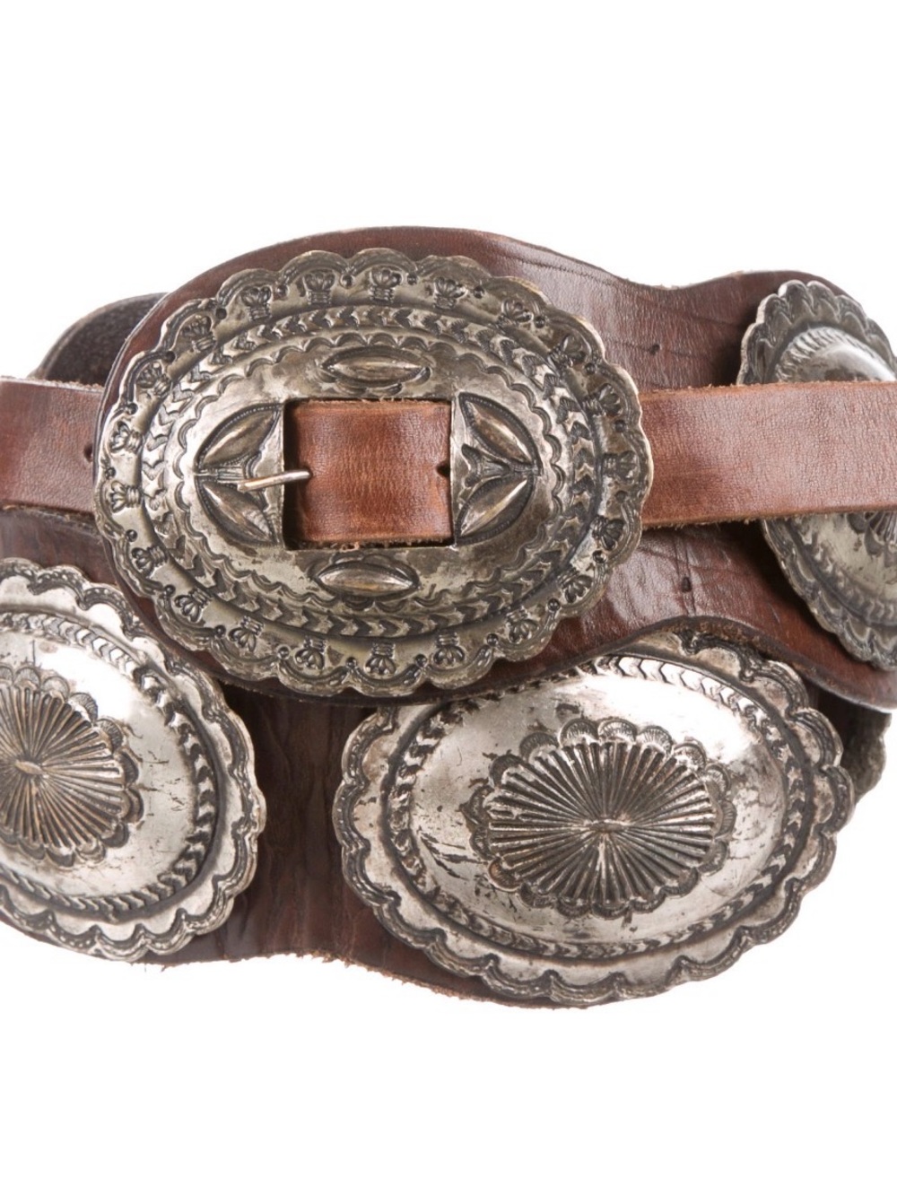 Ralph Lauren Brown Leather Concho Belt with Antique Western Details - Picture 2 of 5